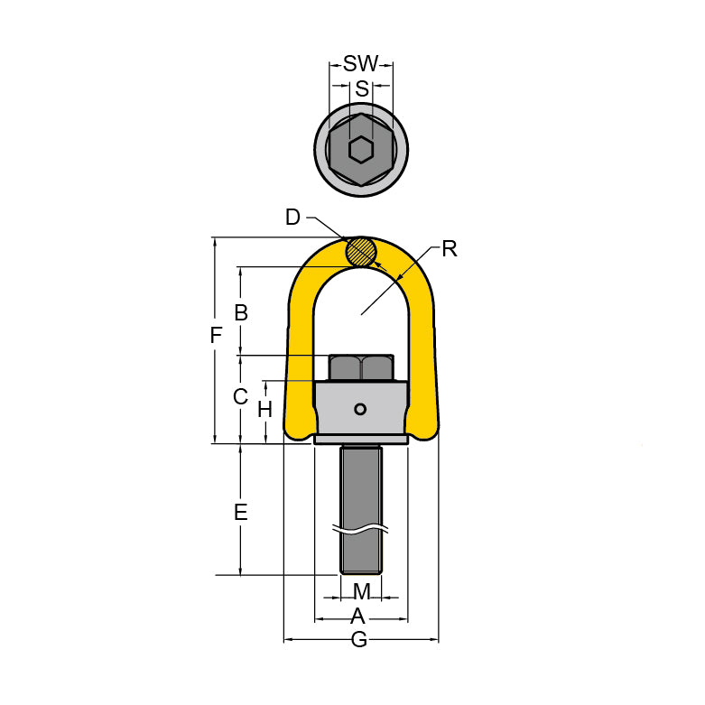 Yoke Type 231L Swivel Hoist Ring Long Shank Metric