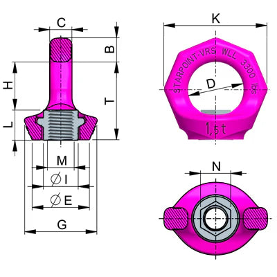 RUD VRM Starpoint Rotating Eye Nut, Metric Thread